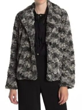 Show Me Your Mumu Fisher Faux Fur Jacket Gray Black Teddy Coat Size M NWT